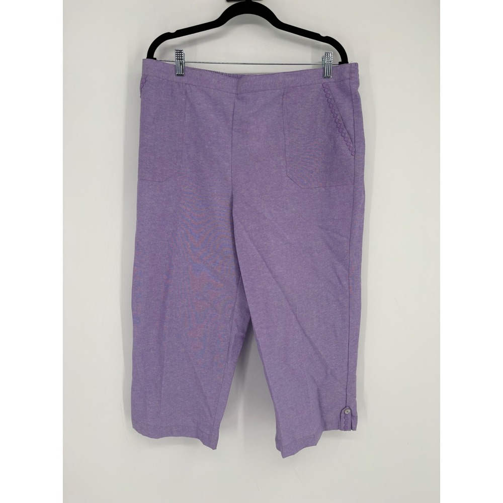 Alfred Dunner Capri Pants Womens 16 Purple Ann Arbor Lavender Cotton Linen